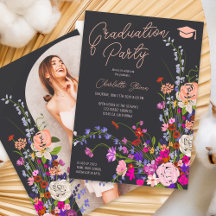 Moderne chic wilde bloemen script foto afstuderen