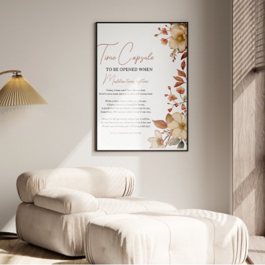 Moderne Chic Wildflower 1e Verjaardag Meisje Poster