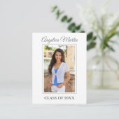 Moderne Chic Witte Afstudeerfeest Foto Briefkaart (Staand voorkant)