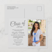 Moderne Chic Witte Afstudeerfoto Aankondiging Briefkaart (Voorkant / Achterkant)