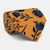 Moderne Chic Yellow Mustard en Blue Autumn Floral Stropdas (Opgerold)