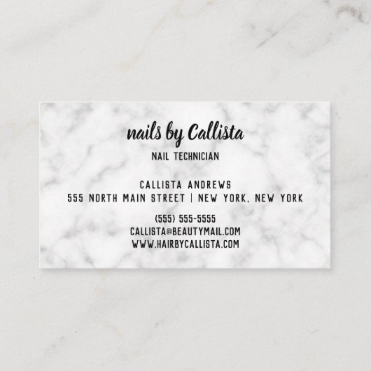 Moderne Chic Zilveren Glitter Marmeren Nail Techni Visitekaartje (Achterkant)