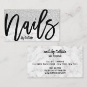 Moderne Chic Zilveren Glitter Marmeren Nail Techni Visitekaartje (Voorkant / Achterkant)