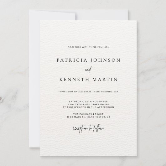 Moderne Chic Zwart & Wit Getextureerde bruiloft Kaart (Voorkant)