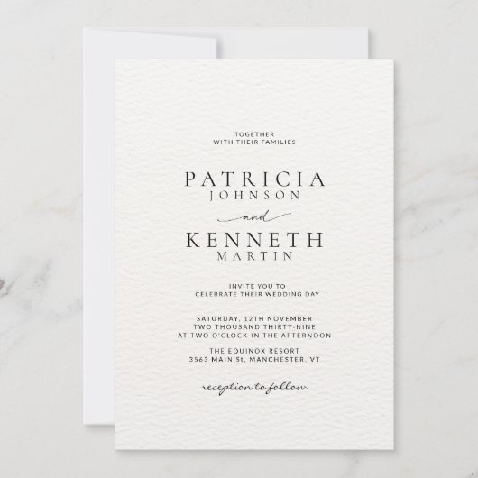 Moderne Chic Zwart & Wit Getextureerde bruiloft Kaart (Voorkant)