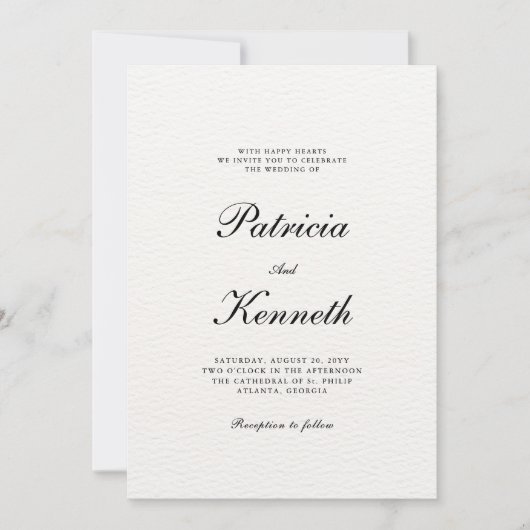 Moderne Chic Zwart & Wit Getextureerde bruiloft Kaart (Voorkant)