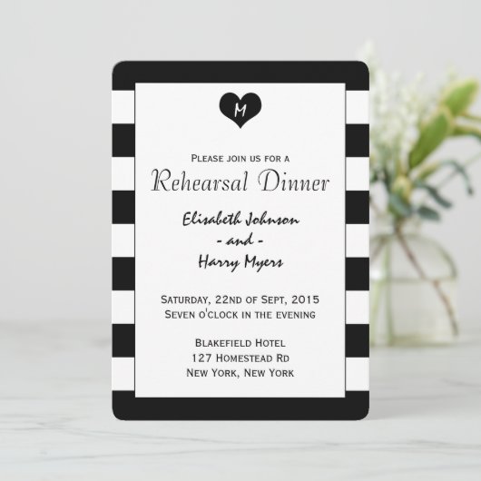 Moderne Chic Zwart & Wit Proefbruiloft Diner Kaart (Staand voorkant)