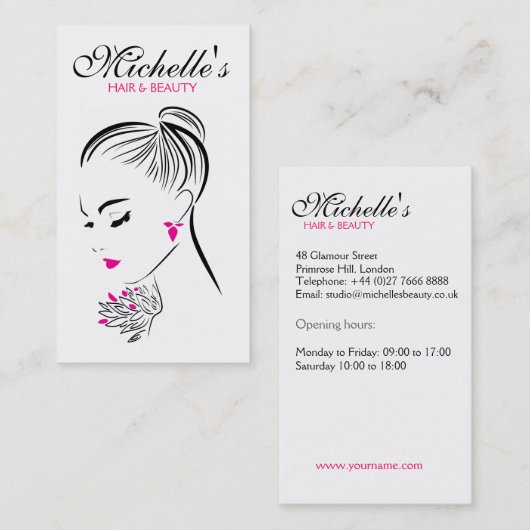 Moderne Chic Zwart Wit Roze Meisje Mode Stylist Visitekaartje (Voorkant / Achterkant)