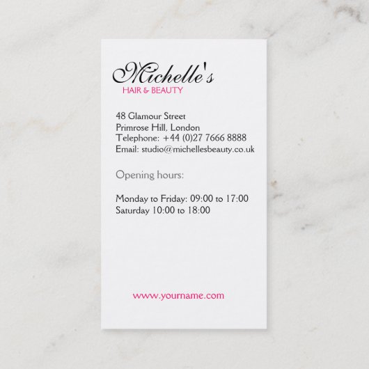 Moderne Chic Zwart Wit Roze Meisje Mode Stylist Visitekaartje (Achterkant)