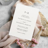 Moderne Chic Zwart & Wit Textuur Monogram Huwelijk Kaart