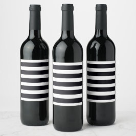 Moderne Chic Zwart & Witte Strepen Wijnlabel Wijn Etiket