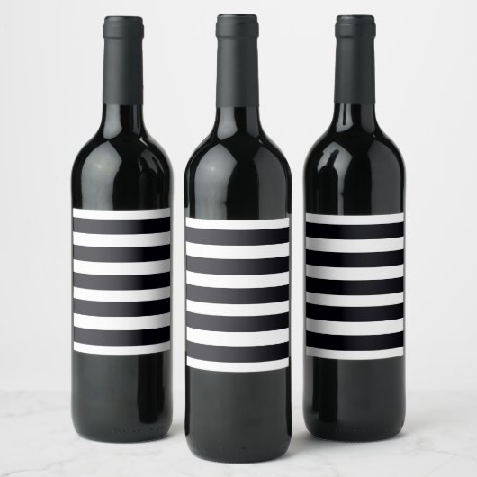 Moderne Chic Zwart & Witte Strepen Wijnlabel Wijn Etiket (Flessen)