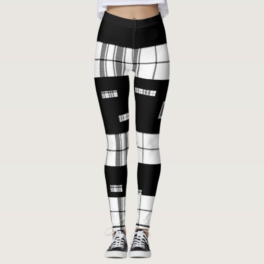 Moderne Chic Zwarte en Witte Geruite Leggings (Voorkant)