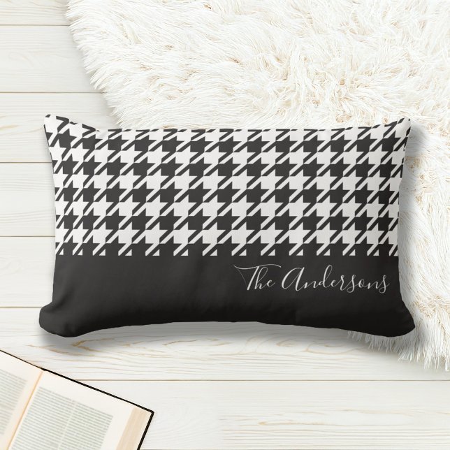 Moderne Chic Zwarte en Witte Houndstooth Kussen (Creator heeft geüpload)
