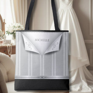 Moderne Chic Zwarte en Zilveren Luxe Bruidsmeisjes Tote Bag