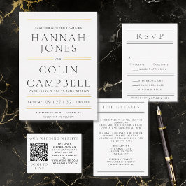 Moderne Chic Zwarte Witte & Gouden Typografie Folie Uitnodiging