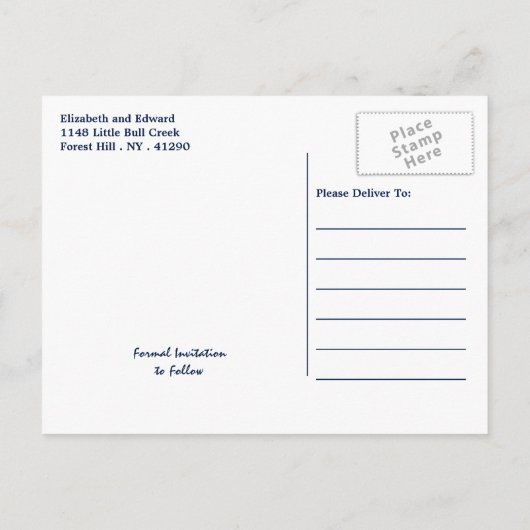 Moderne Chileense marine en witte bruiloft redden  Aankondigingskaart (Achterkant)