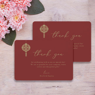 Moderne Chinese Lantaarn Monogram Rood Dank u Kaart