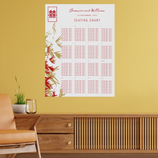 Moderne Chinese Trouwstoelindeling met Bamboe Blad Poster (Woonkamer 2)