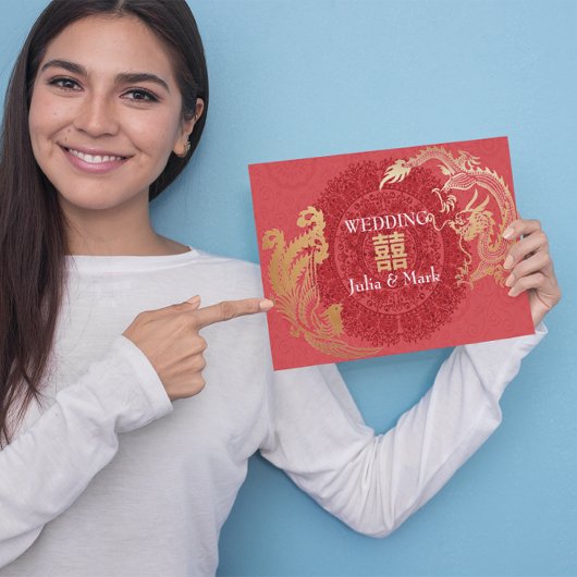 Moderne Chinese uitnodiging voor Draak-Fenix-huwel