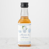 Moderne Chinoiserie Blauw Wit en Groen Bruiloft Likeurfles Etiket (Voorkant)