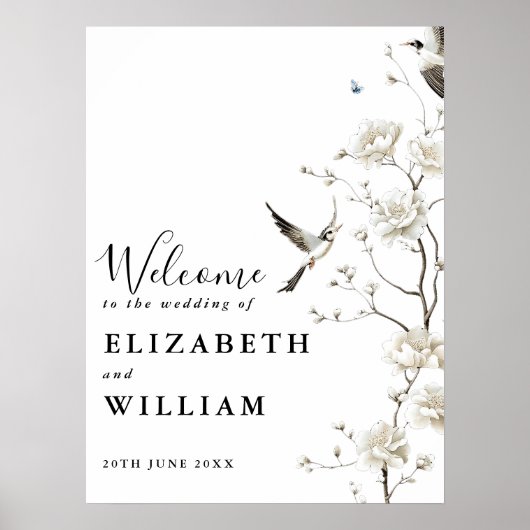 Moderne Chinoiserie Bloemen Huwelijk Welkom Teken Poster (Voorkant)