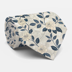 Moderne Chinoiserie Ivoor Roze Marine Botanisch Stropdas
