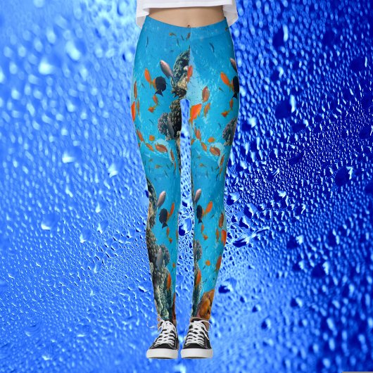 Moderne Chique Aqua Blue Marine Life Oceaan Kleurr Leggings
