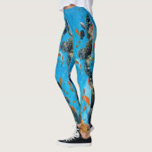 Moderne Chique Aqua Blue Marine Life Oceaan Kleurr Leggings (Links)