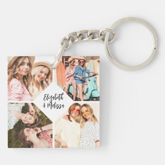 Moderne Chique Beste Vriend BFF Foto Sleutelhanger (Achterkant)