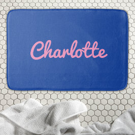 Moderne Chique Blauw Roze Preppy Custom Naam Trend Badmat