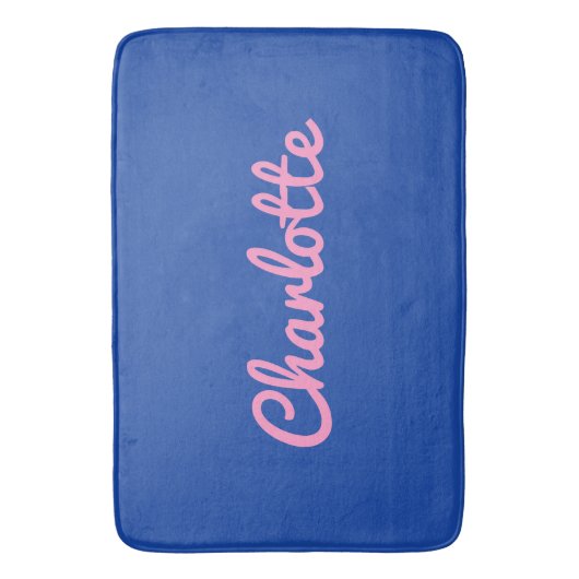 Moderne Chique Blauw Roze Preppy Custom Naam Trend Badmat (Voorkant Verticaal)