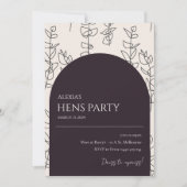 Moderne chique bloemenboog hennen feestuitnodiging kaart (Voorkant)