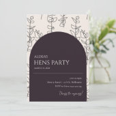 Moderne chique bloemenboog hennen feestuitnodiging kaart (Staand voorkant)