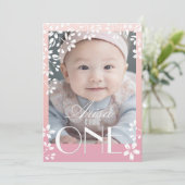 Moderne chique bloemenfoto 1e verjaardag: SAKURA Kaart (Staand voorkant)