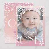 Moderne chique bloemenfoto 1e verjaardag: SAKURA Kaart (Voorkant / Achterkant)