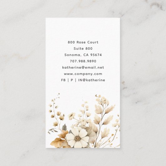 Moderne chique Boheemse Waterverf Boho Florals Visitekaartje (Achterkant)