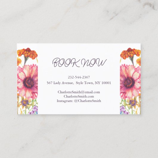 Moderne chique Boheemse Waterverf Boho Florals Visitekaartje (Achterkant)