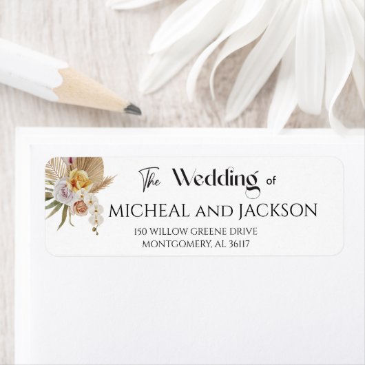 Moderne chique Boheemse Waterverf Floral Wedding L Etiket (Insitu)