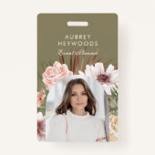 Moderne chique Boheemse Waterverf Florals Foto Boo Badge (Voorkant)