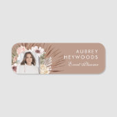 Moderne chique Boheemse Waterverf Florals Foto Boo Naamplaatje (Voorkant)