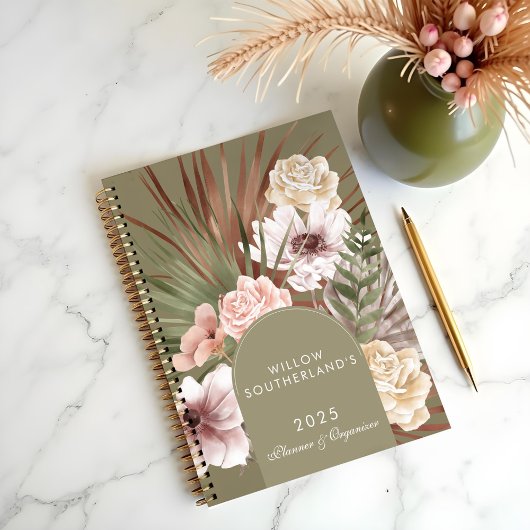 Moderne chique Boheemse Waterverf Florals Foto Boo Planner