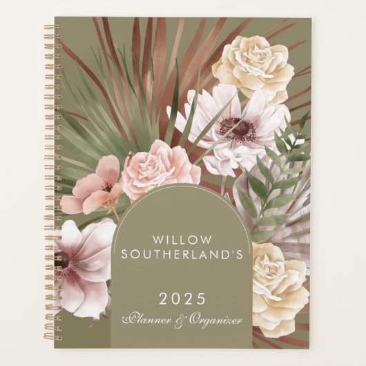 Moderne chique Boheemse Waterverf Florals Foto Boo Planner (Voorkant)