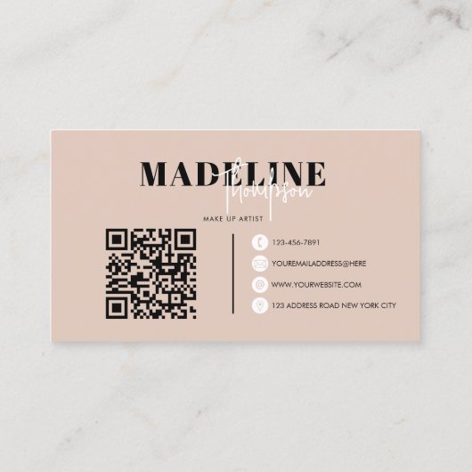 Moderne Chique Boho Beige Vrouwelijke QR-code Visitekaartje (Achterkant)