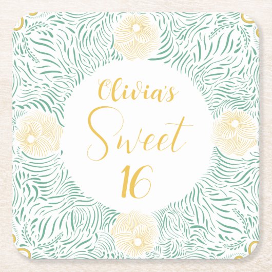 Moderne chique Boho bloemig zoet 16 verjaardagsfee Kartonnen Onderzetters (Voorkant)