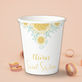 Moderne chique Boho bloemig zoet 16 verjaardagsfee Papieren Bekers