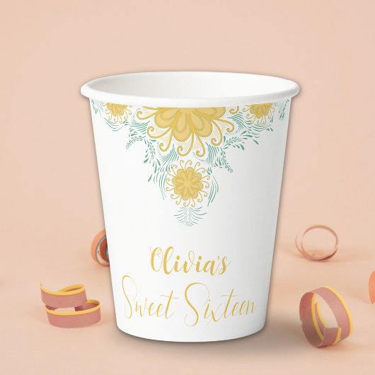 Moderne chique Boho bloemig zoet 16 verjaardagsfee Papieren Bekers