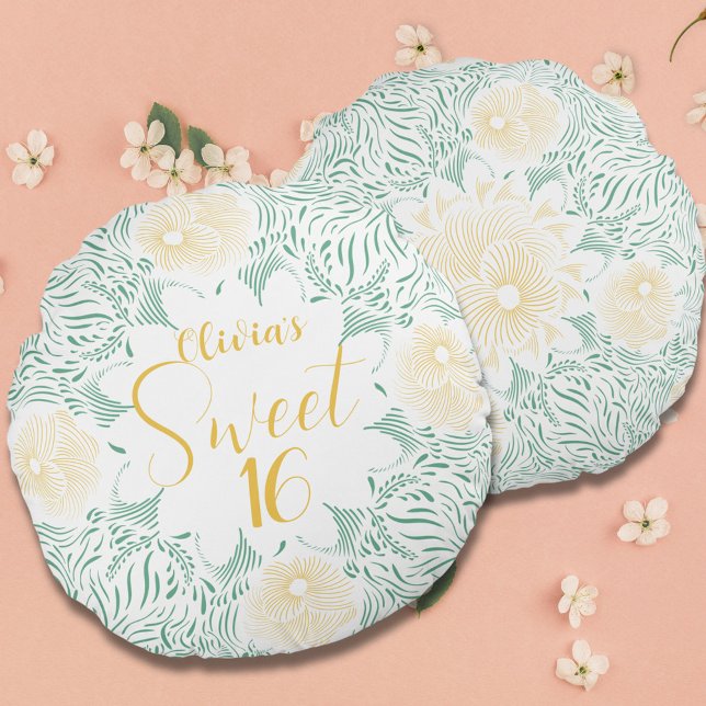 Moderne chique Boho bloemig zoet 16 verjaardagsfee Rond Kussen (Creator heeft geüpload)