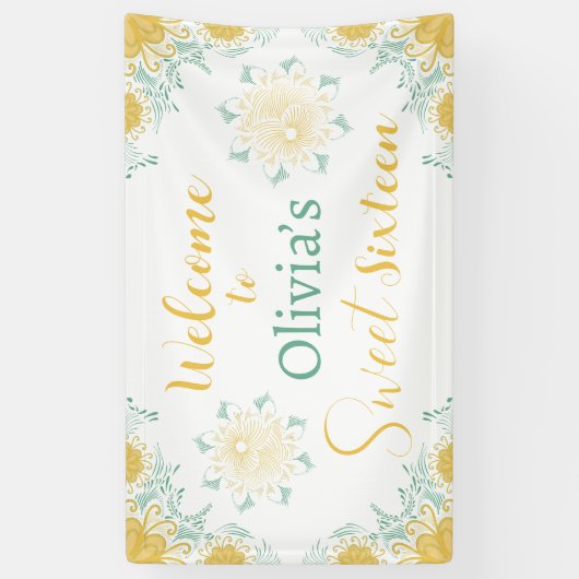 Moderne chique Boho bloemig zoet 16 verjaardagsfee Spandoek (Verticaal)