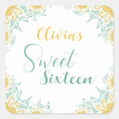Moderne chique Boho bloemig zoet 16 verjaardagsfee Vierkante Sticker (Voorkant)